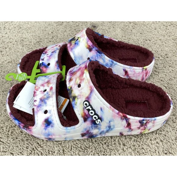 Crocs Classic Cozy Sandals Tie Dye Garnet Slip On Warm Fuzzy Unisex M10 W12 NWT - Picture 4 of 10